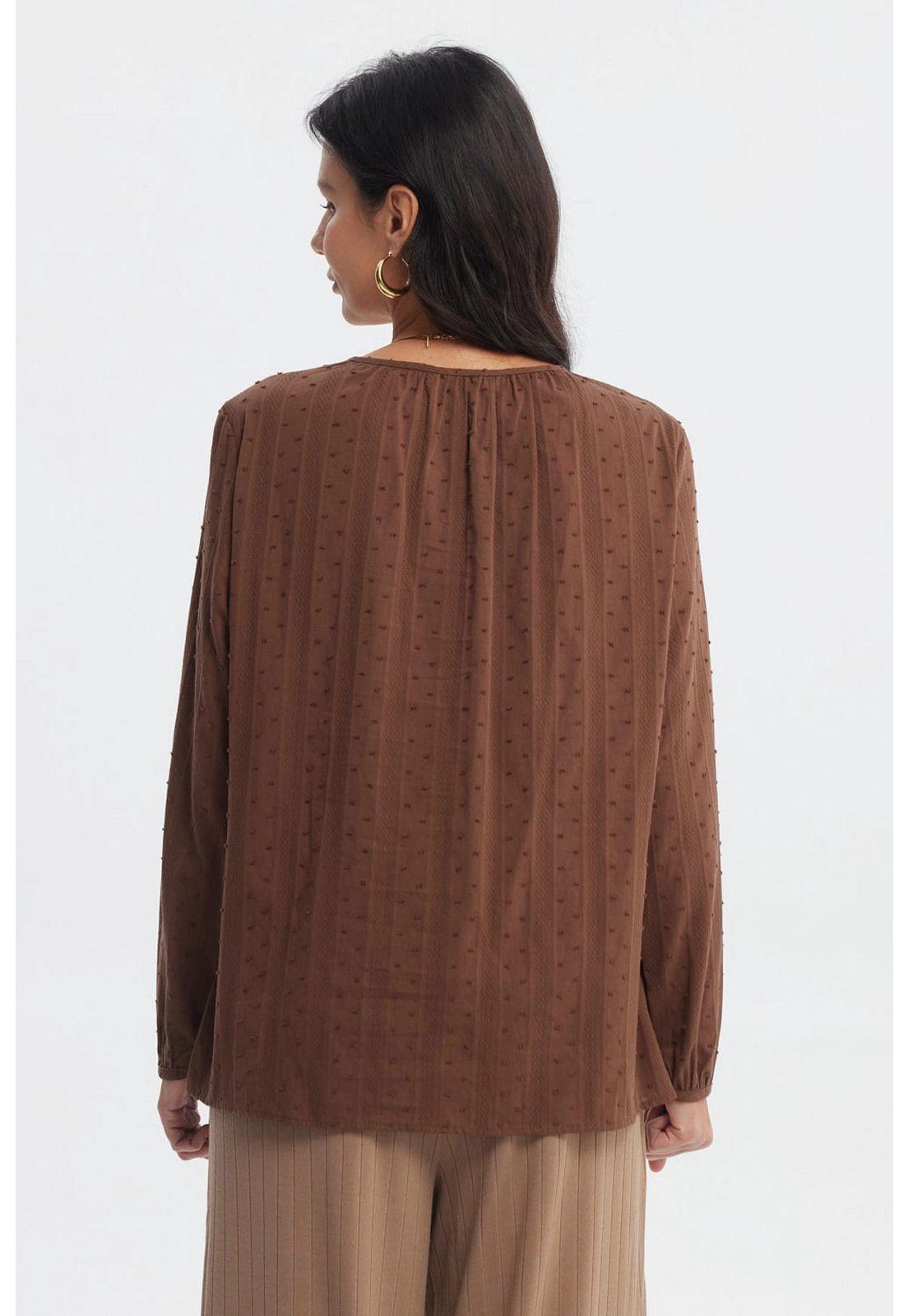 Blusa Mujer Cuello Camisero Café-2