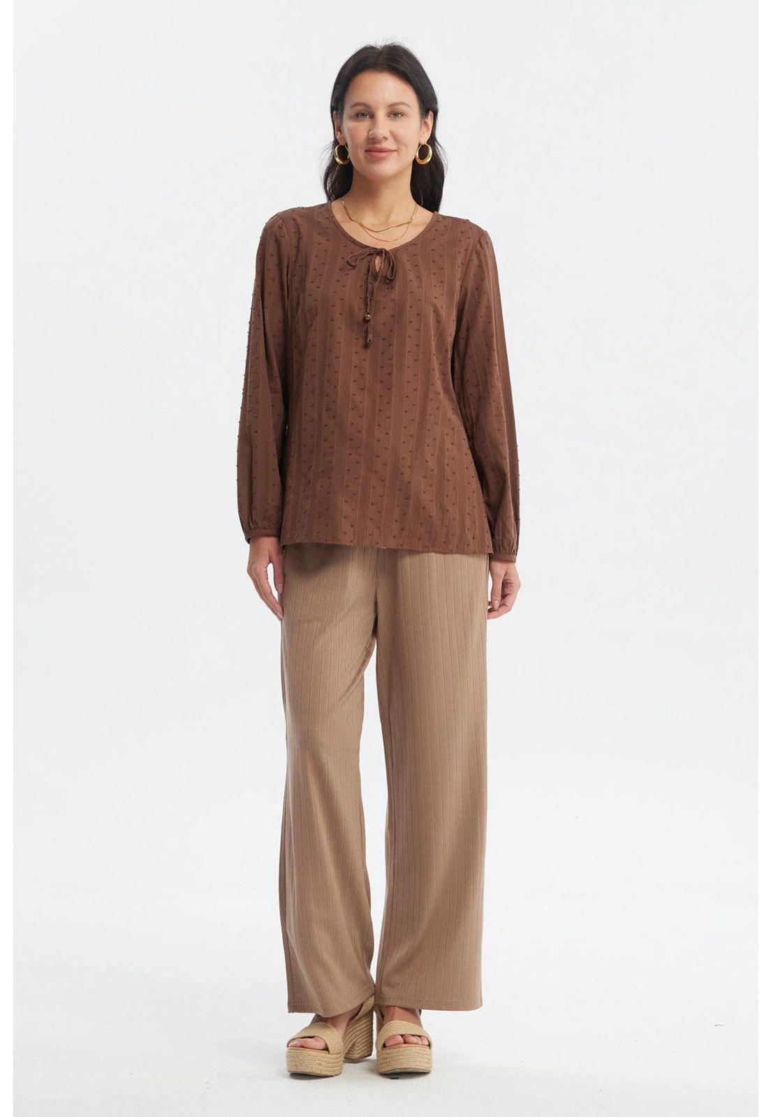 Blusa Mujer Cuello Camisero Café-3