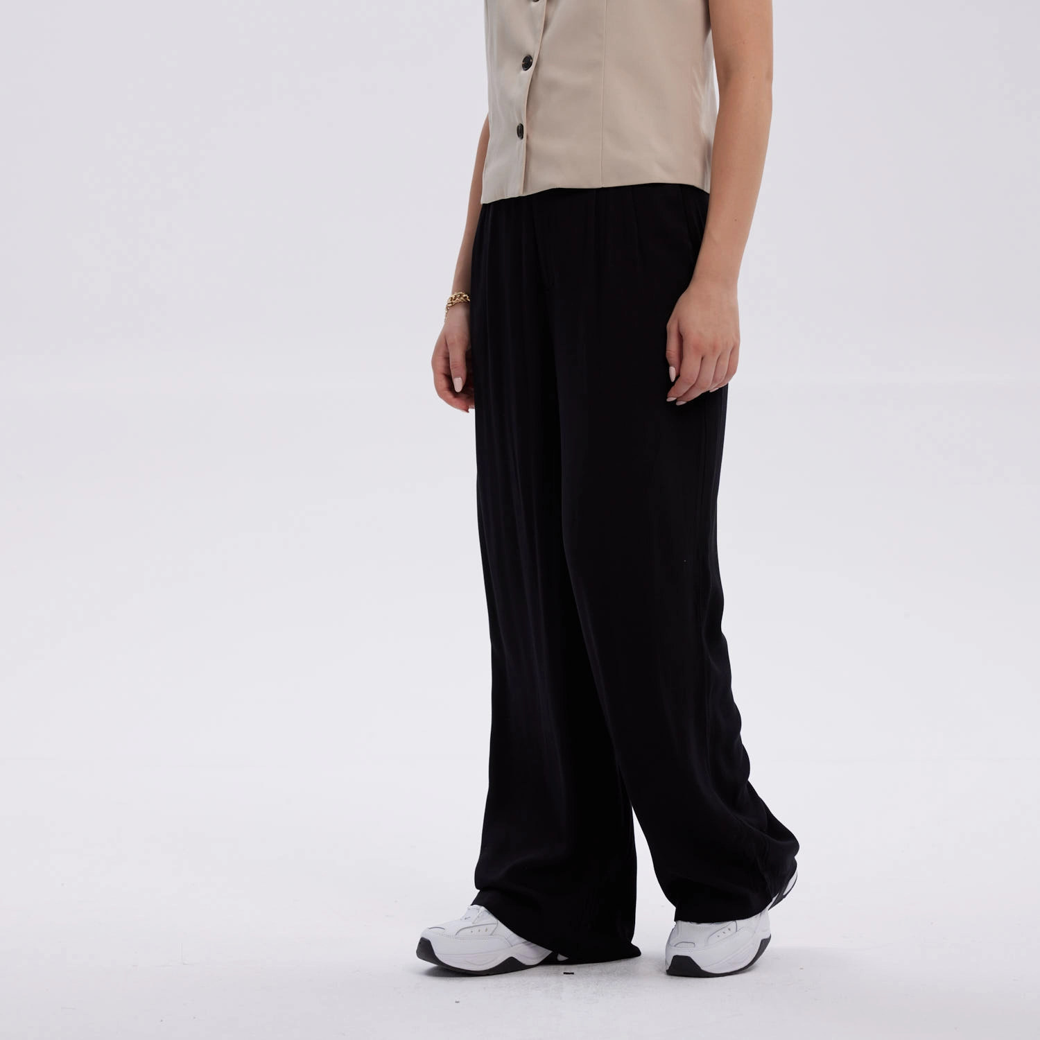 Pantalón Mujer Palazzo Liso Negro-1