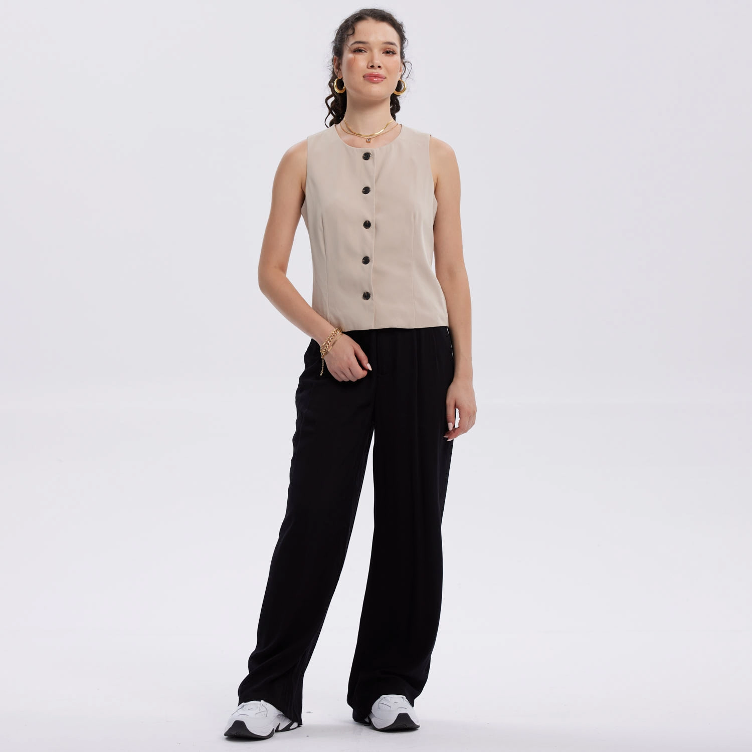 Pantalón Mujer Palazzo Liso Negro-3