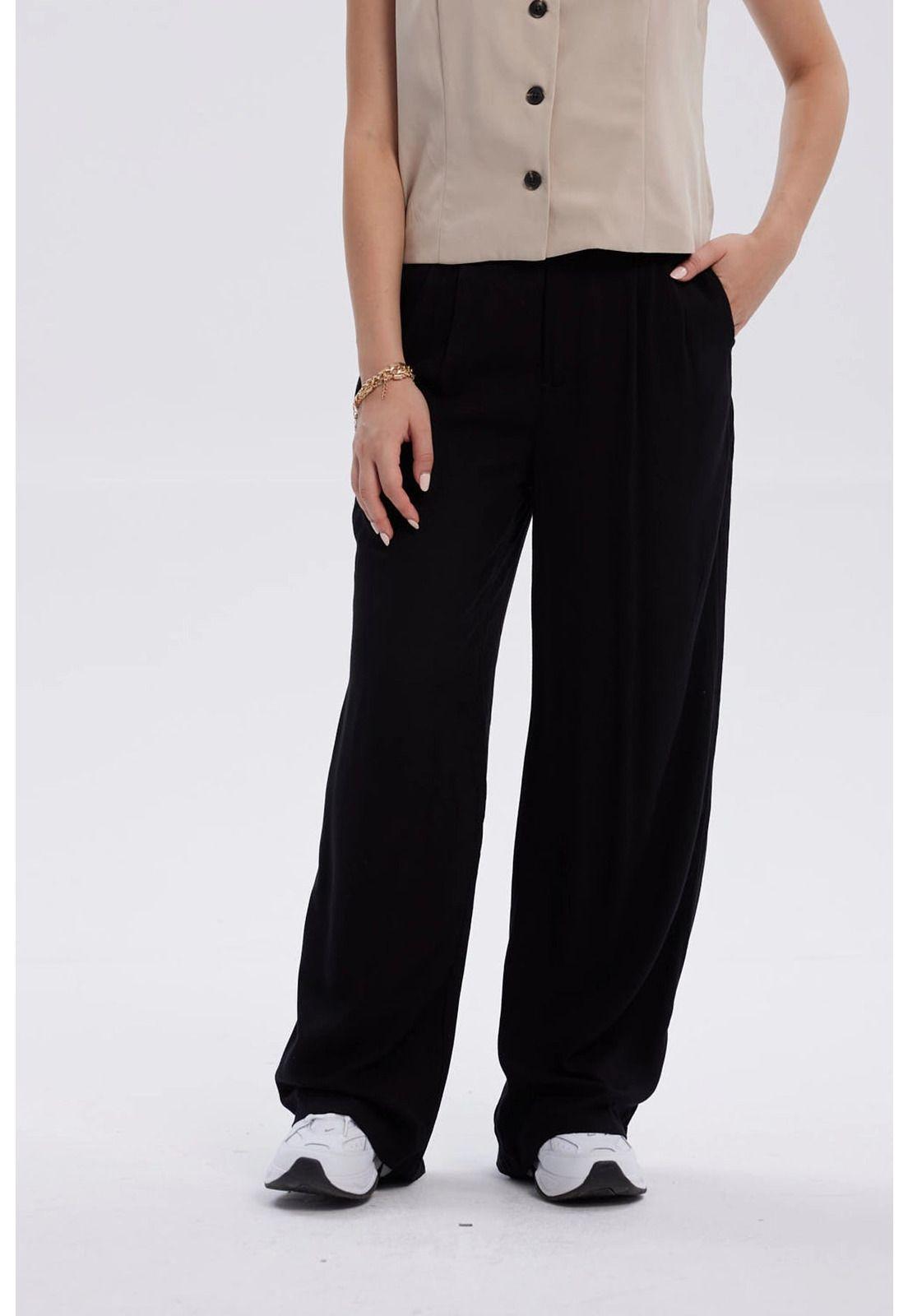 Pantalón Mujer Palazzo Liso Negro-0