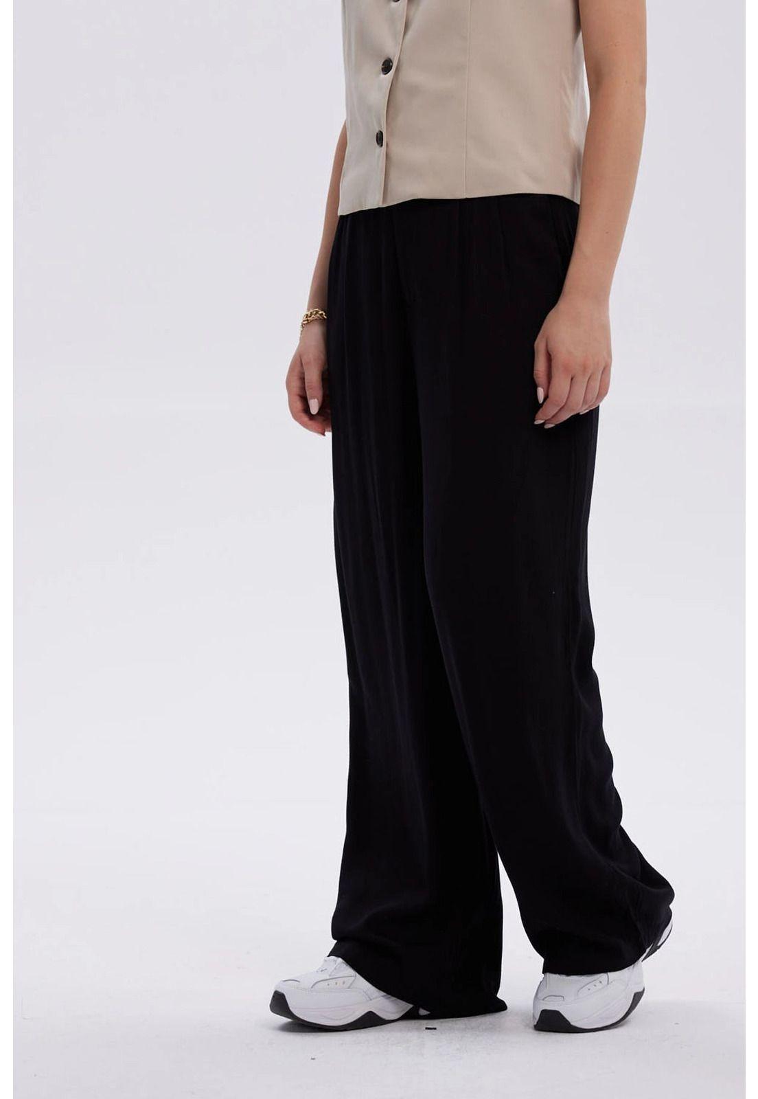 Pantalón Mujer Palazzo Liso Negro-1