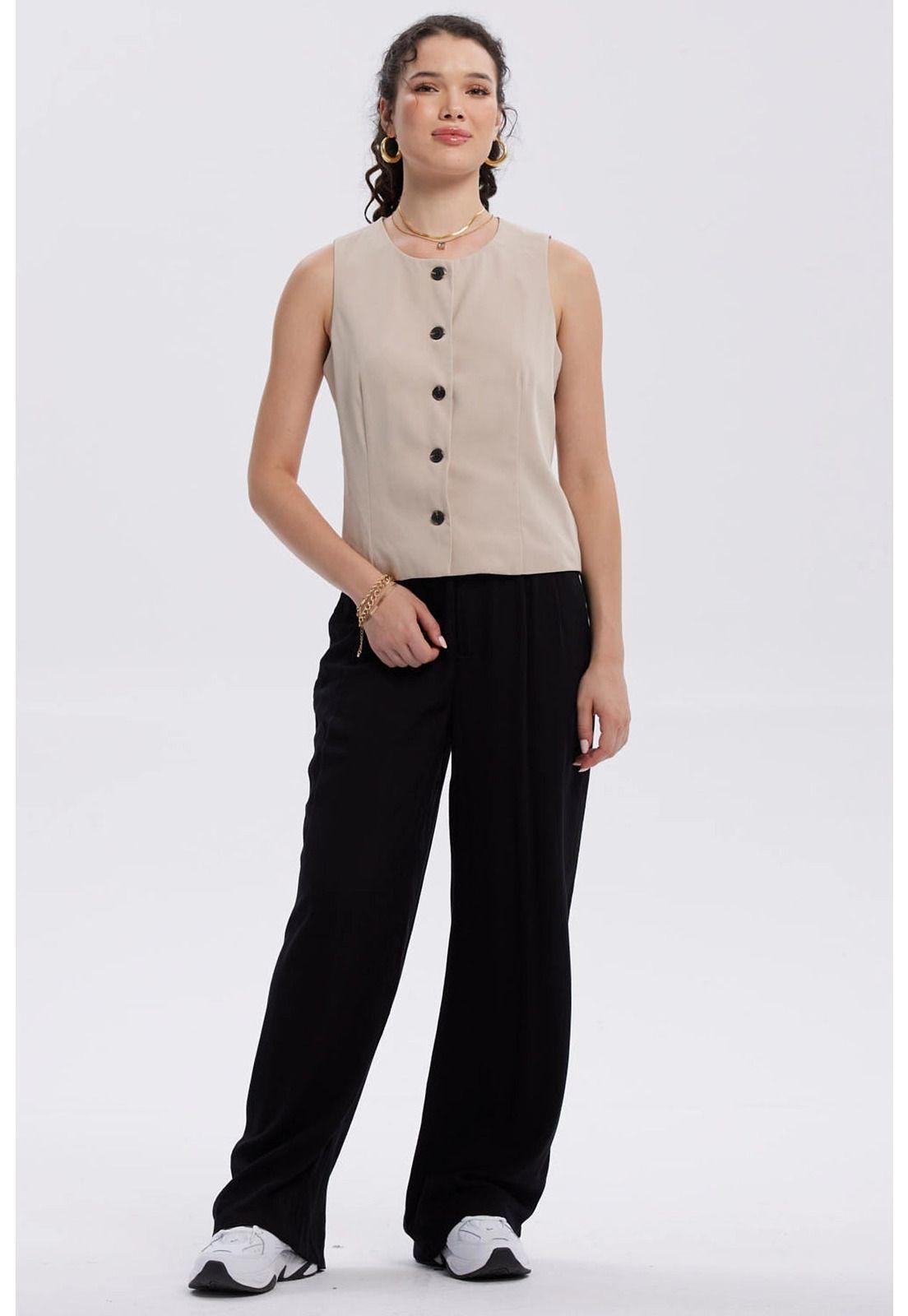 Pantalón Mujer Palazzo Liso Negro-3