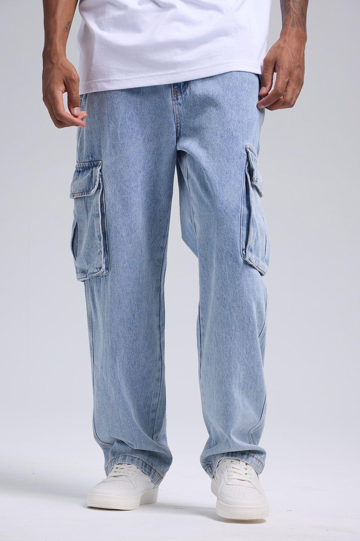 Jeans Hombre Cargo Bolsillos Azul-0