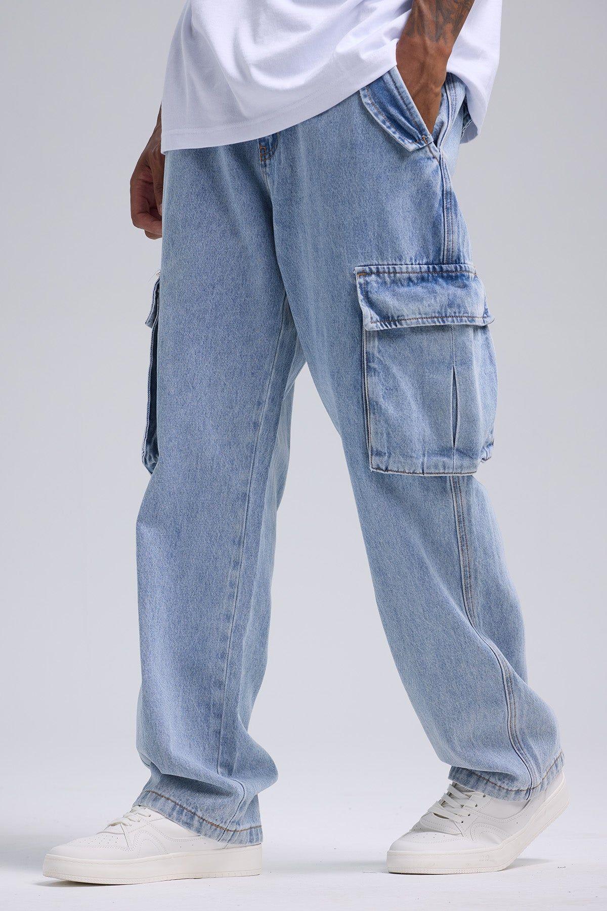 Jeans Hombre Cargo Bolsillos Azul-1