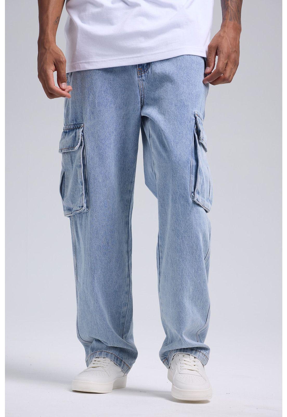 Jeans Hombre Cargo Bolsillos Azul-0