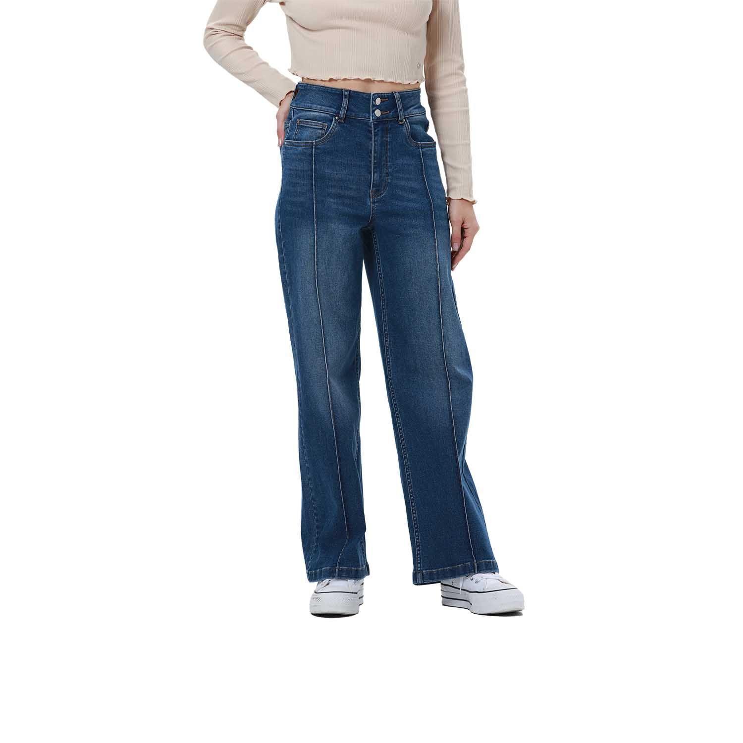 Jeans Mujer Wide Leg Linea Azul Oscuro-0