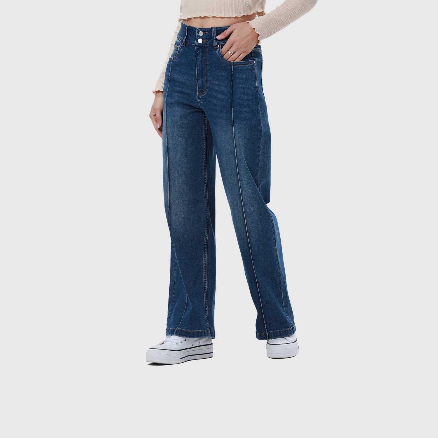 Jeans Mujer Wide Leg Linea Azul Oscuro-1