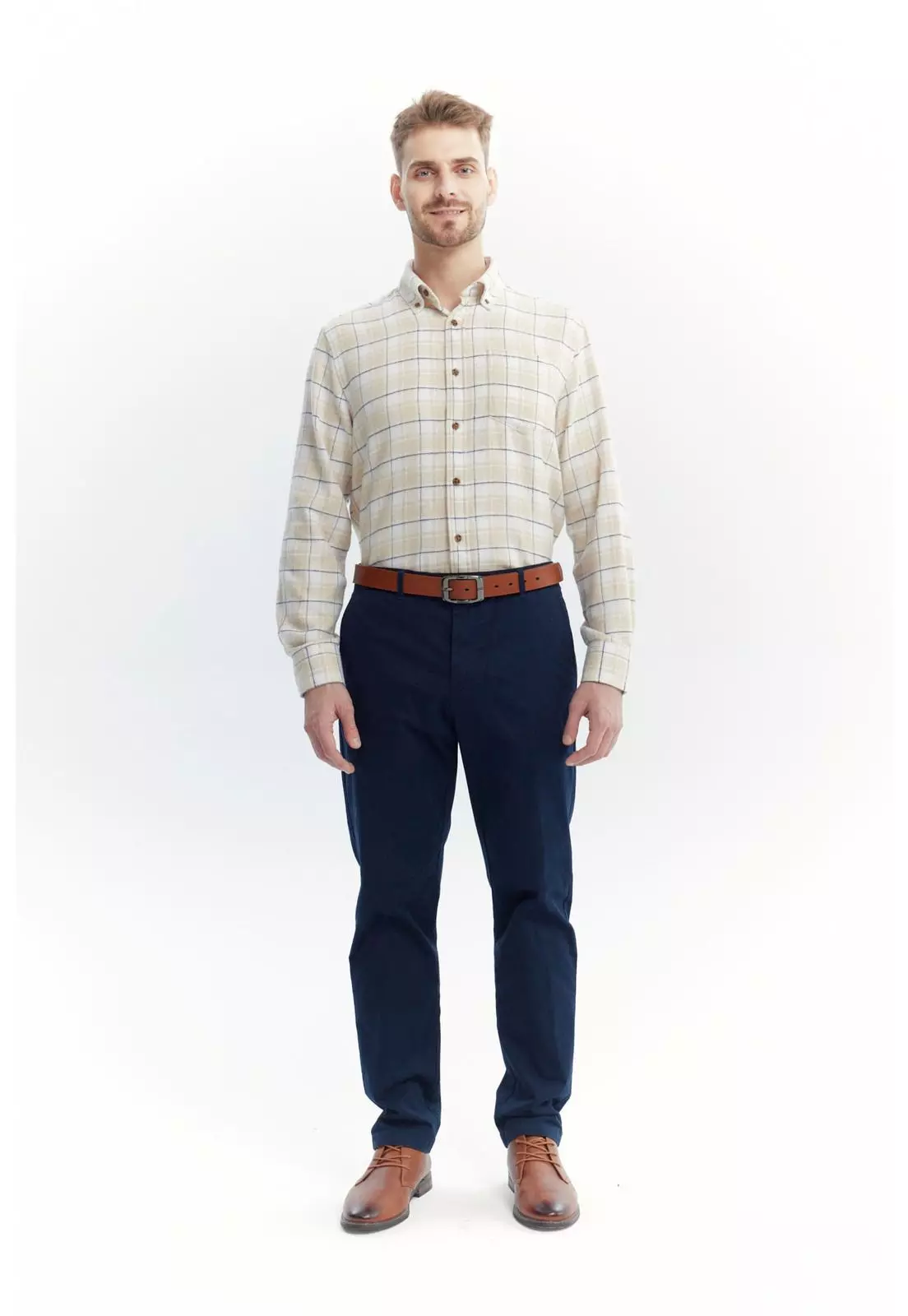 Camisa Hombre Franela Básica Beige-3