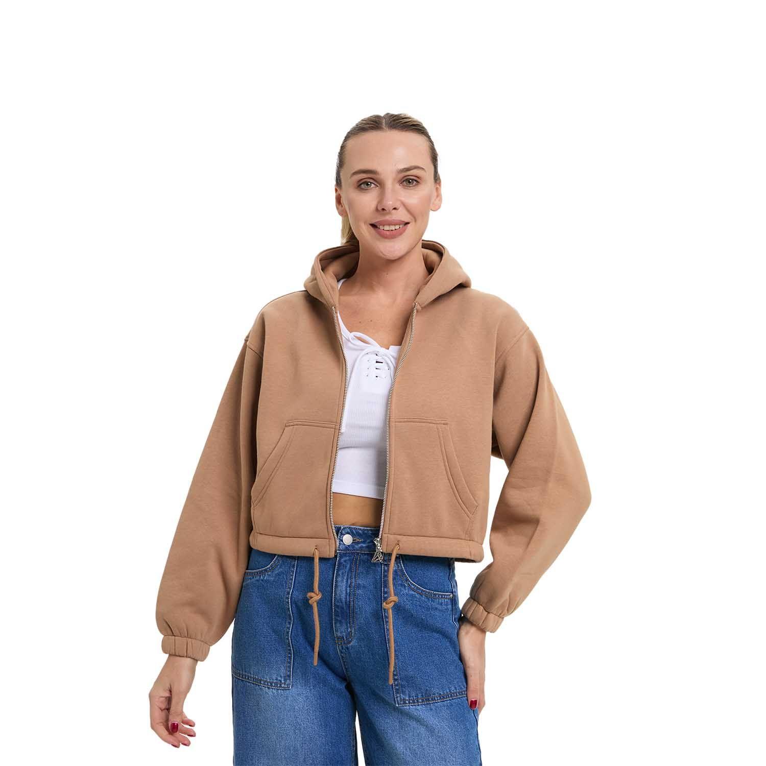 Polerón Mujer Zipper Crop Camel Fashion's Park-0