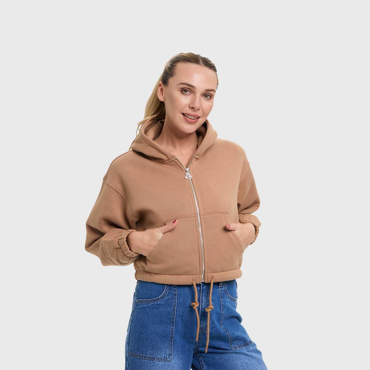 Polerón Mujer Zipper Crop Camel Fashion's Park-1