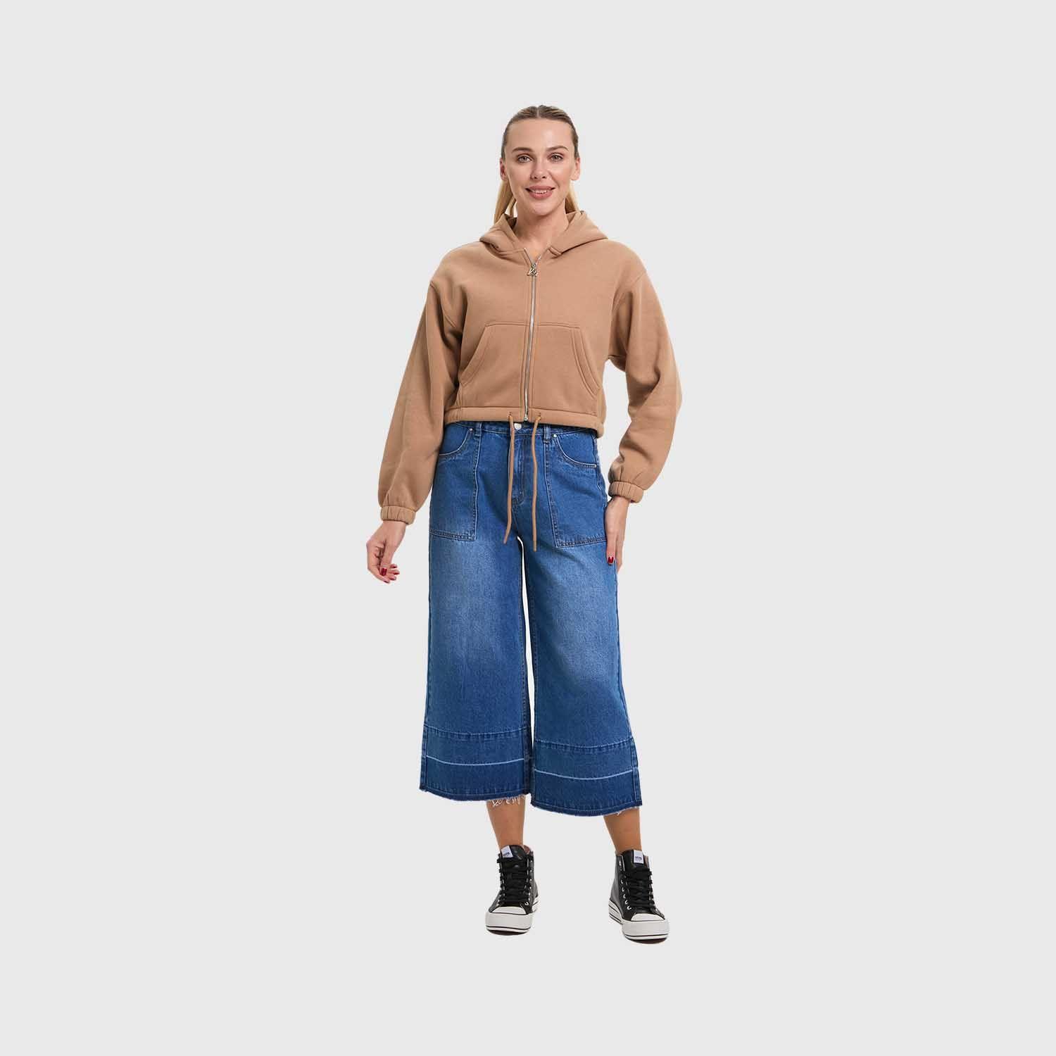 Polerón Mujer Zipper Crop Camel Fashion's Park-3