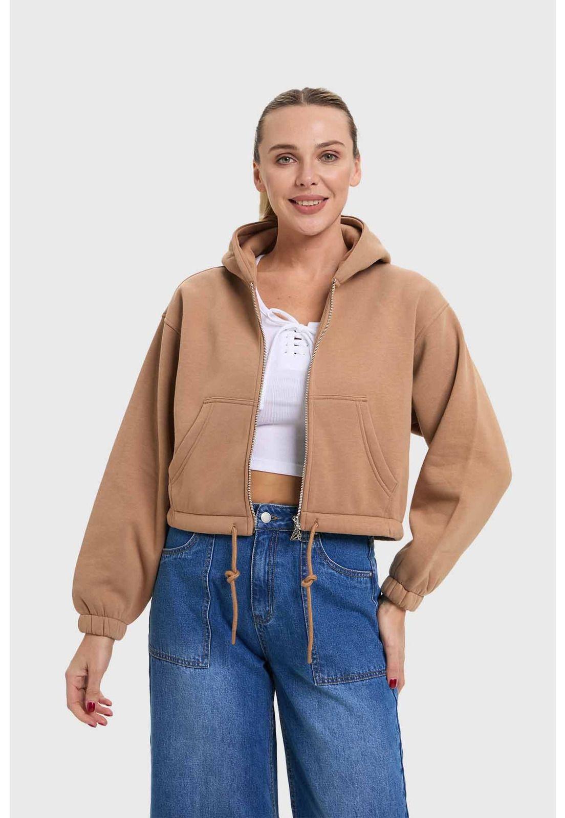 Polerón Mujer Crop Camel - ll-0