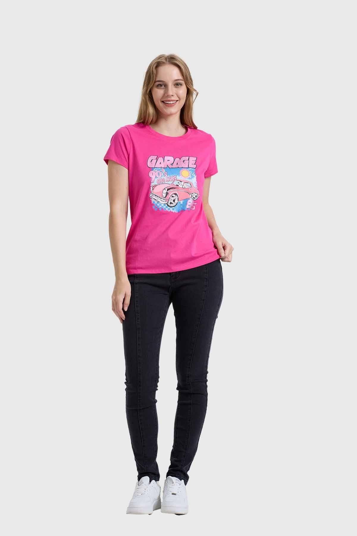 Polera Mujer Básica Print Fucsia-3