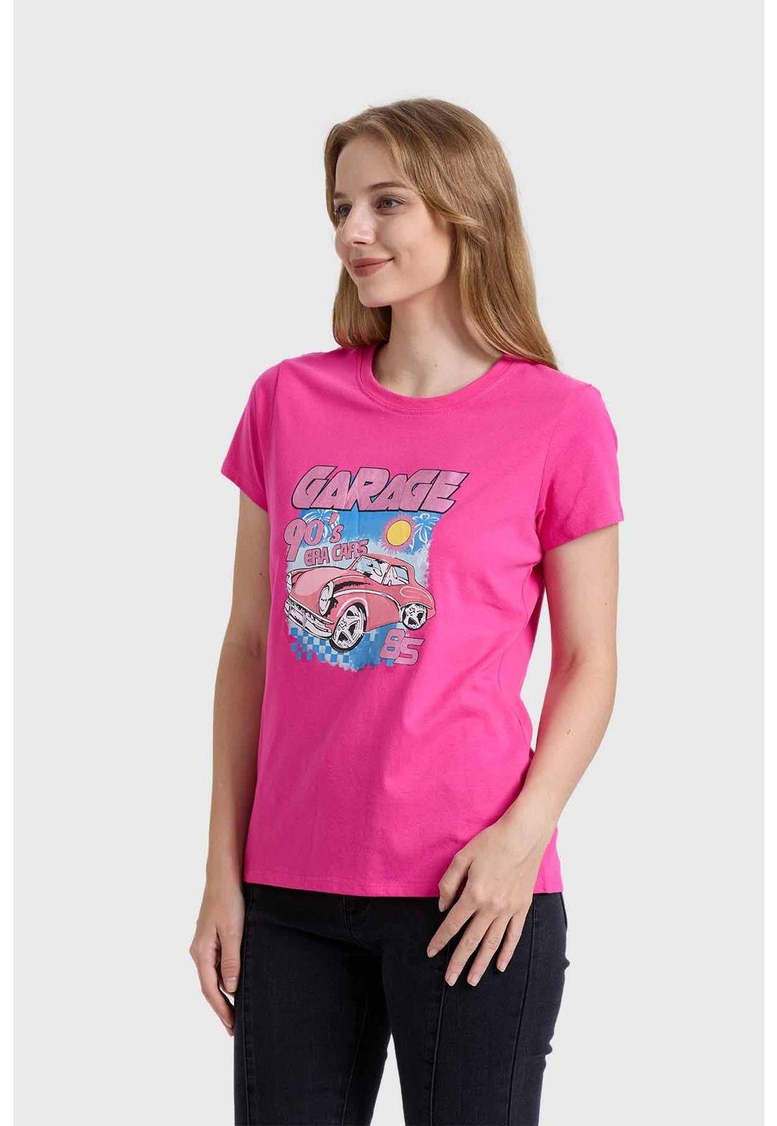 Polera Mujer Básica Print Fucsia - ll-1