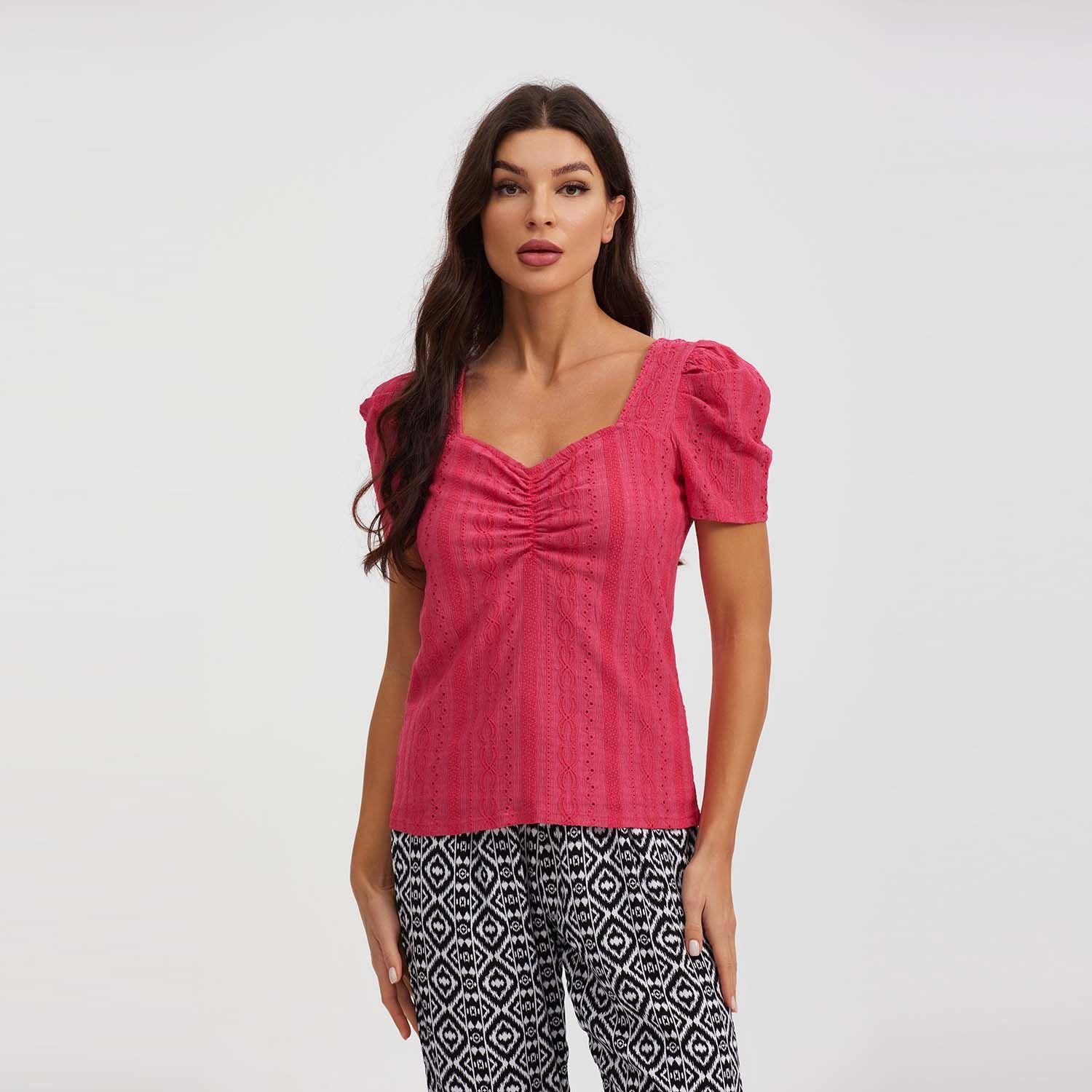 Polera Mujer Escote Corazón Coral-0