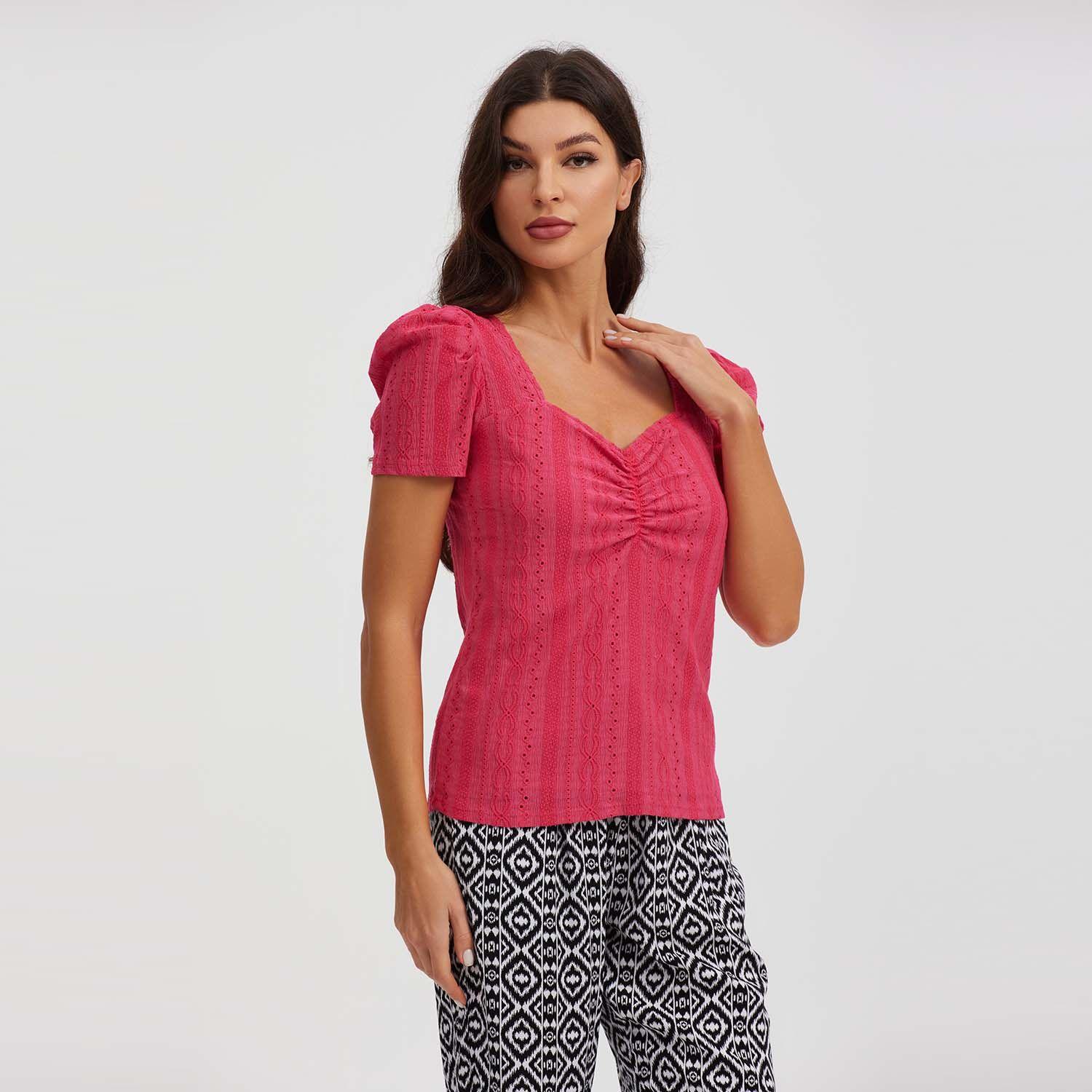 Polera Mujer Escote Corazón Coral-1