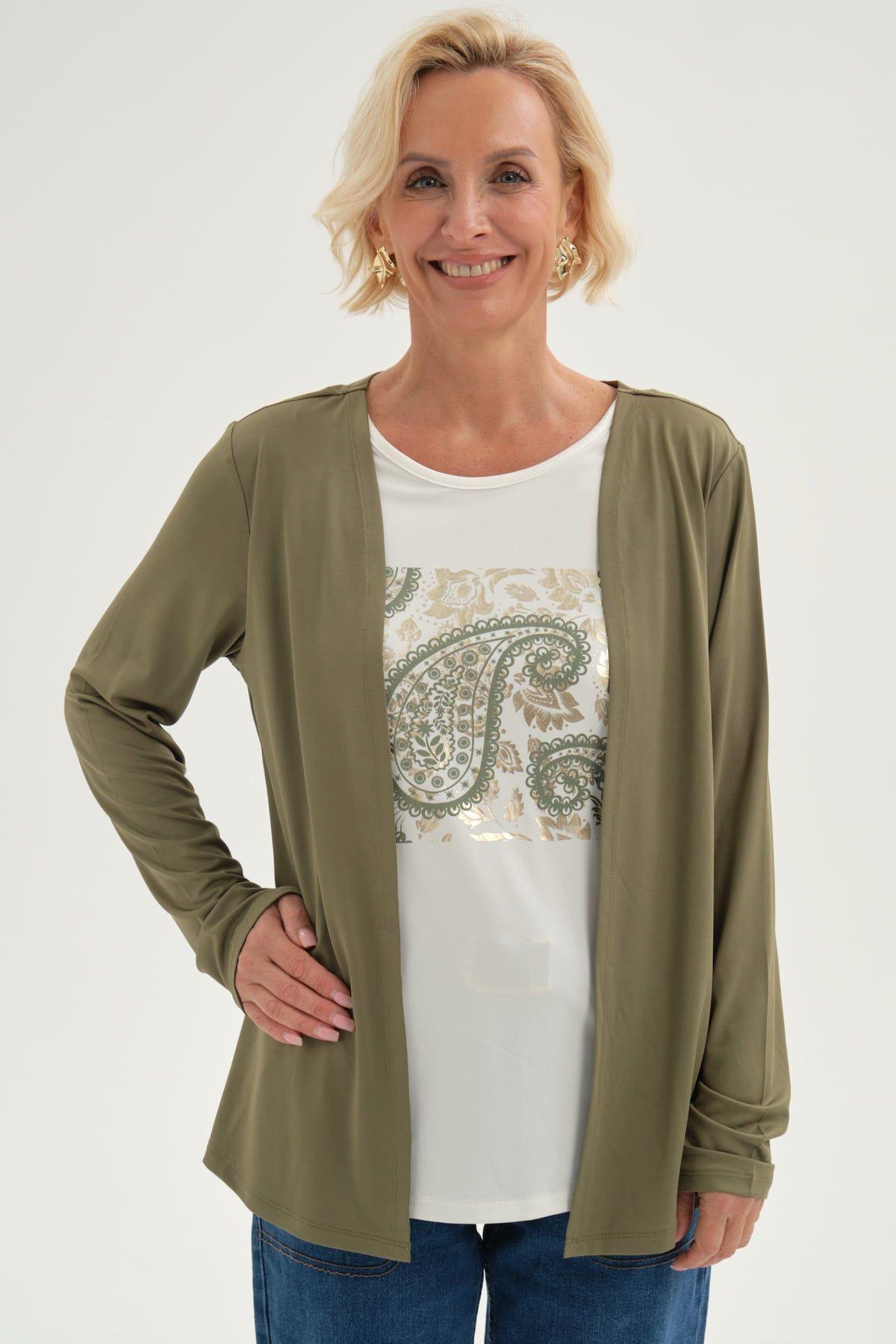 Polera Mujer Tapado Print Posicional Verde Militar-0