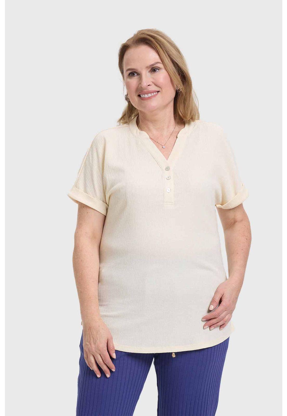 Polera Mujer Abotonada Arena-0