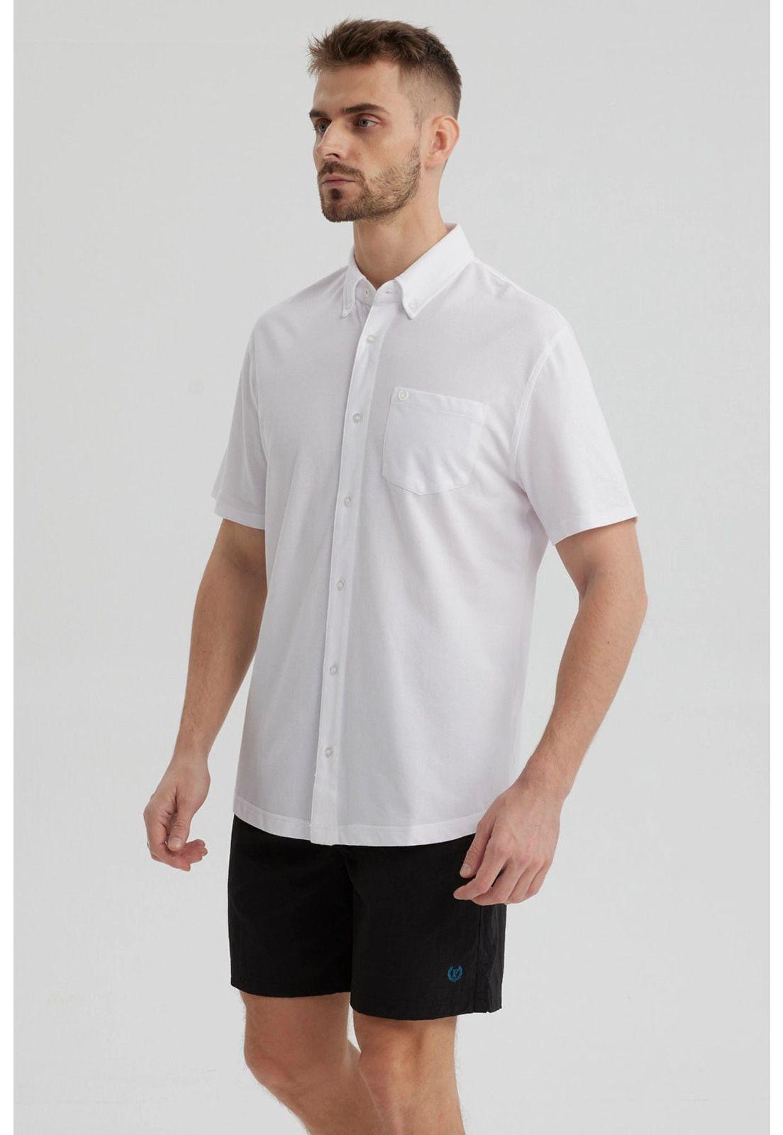 Camisa Hombre Piqué Con Bolsillo Blanco-1