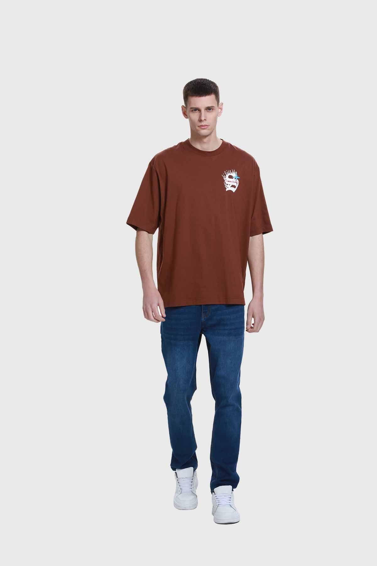 Polera Hombre Doble Print Texto Chocolate-3