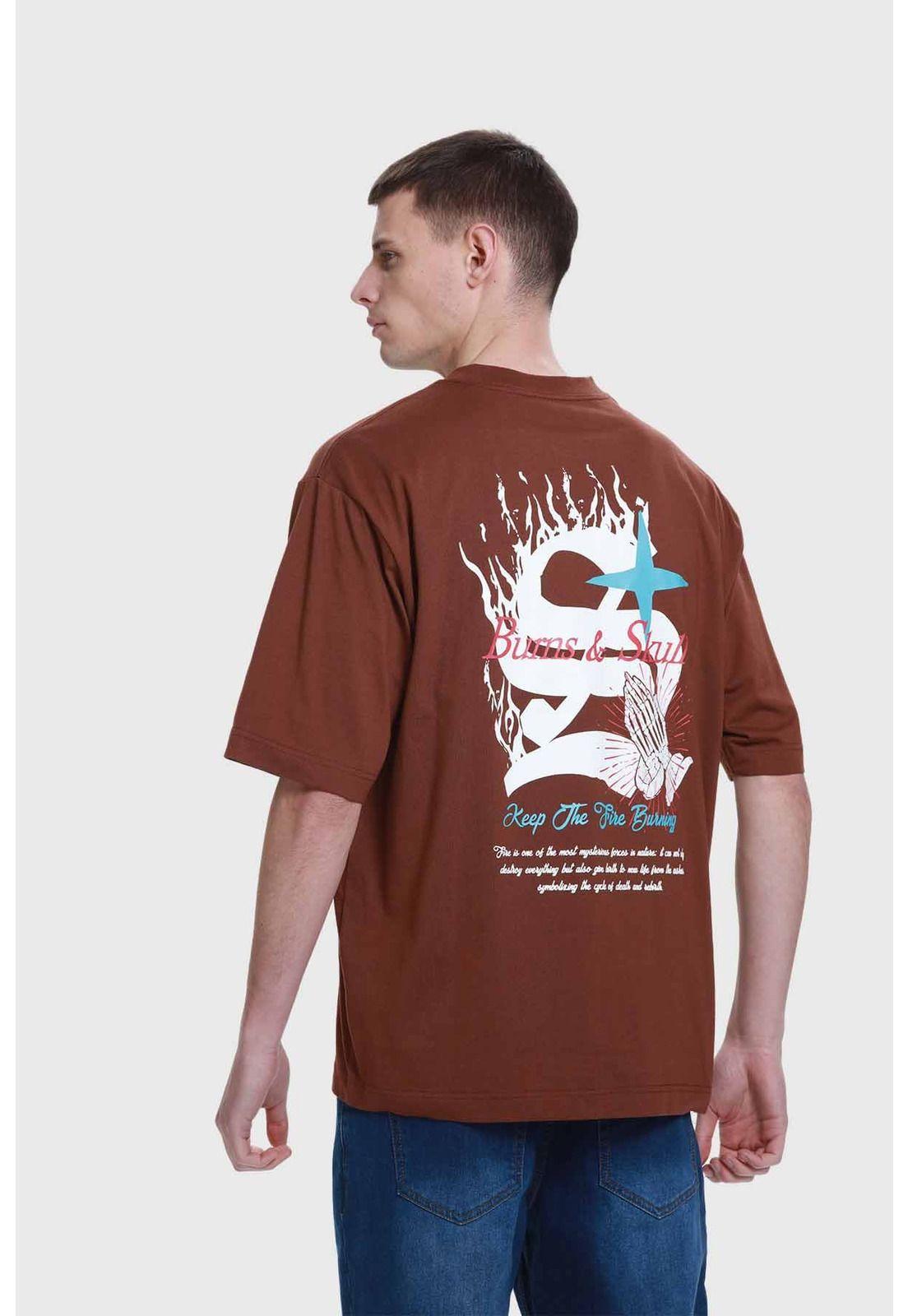 Polera Hombre Doble Print Texto Chocolate-2