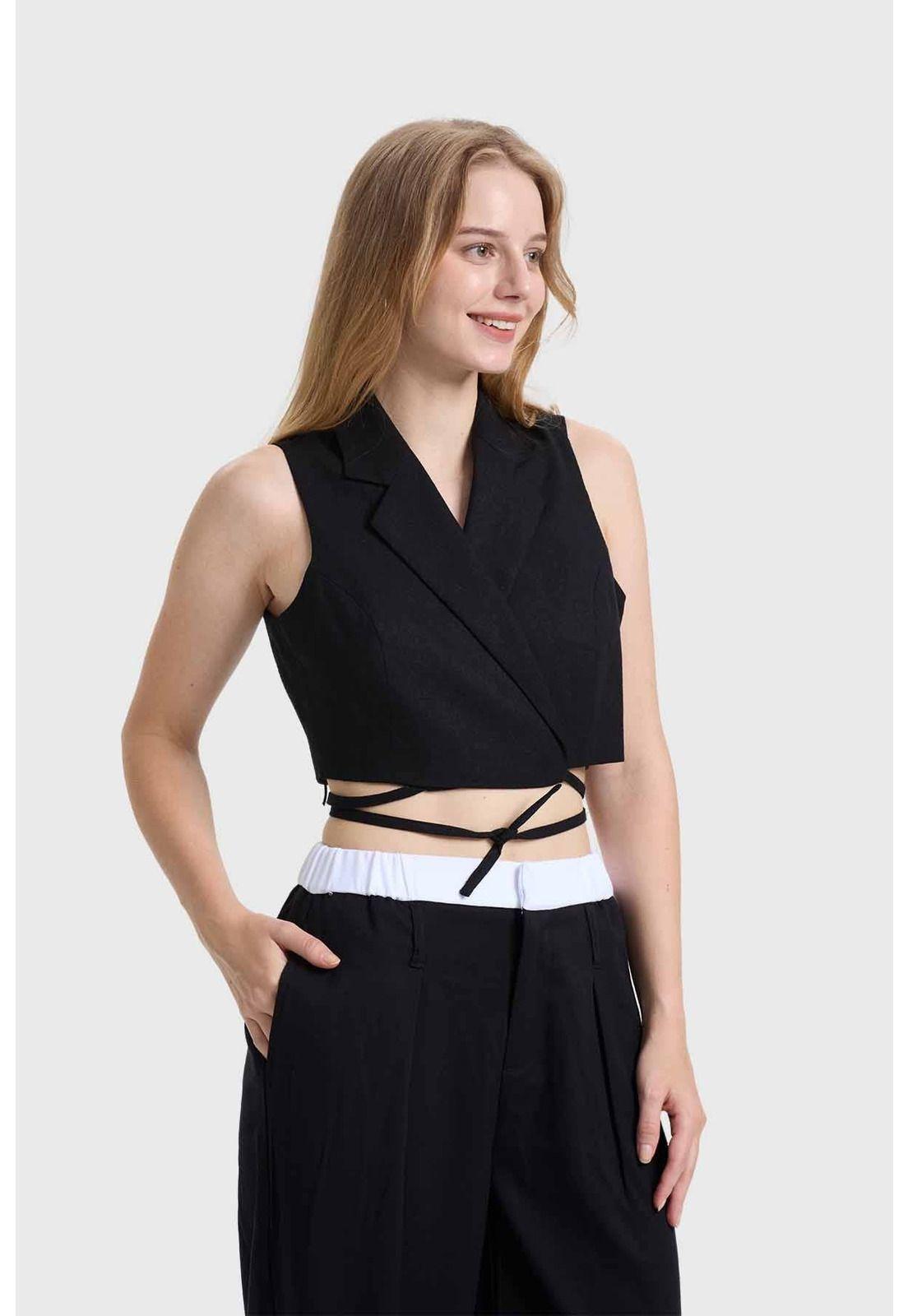 Blazer Mujer Con Tiras Negro-1