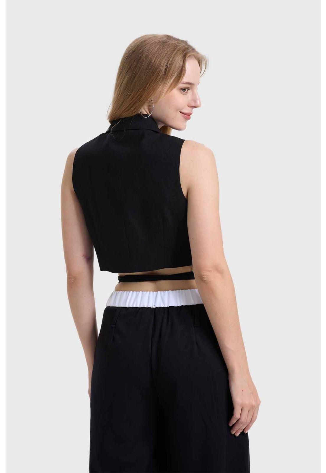 Blazer Mujer Con Tiras Negro-2