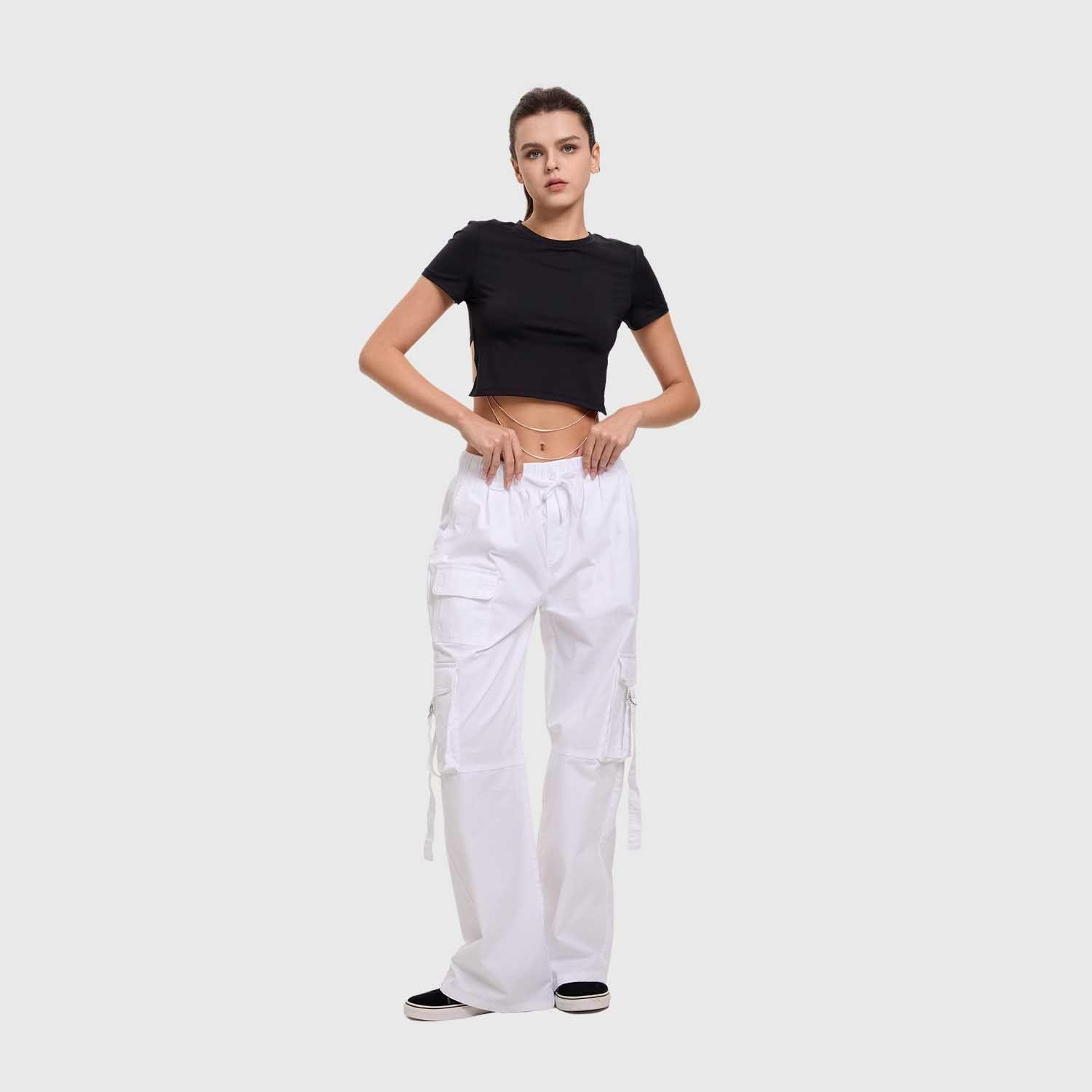 Pantalón Mujer Cargo Tiras Blanco Fashion's Park-3