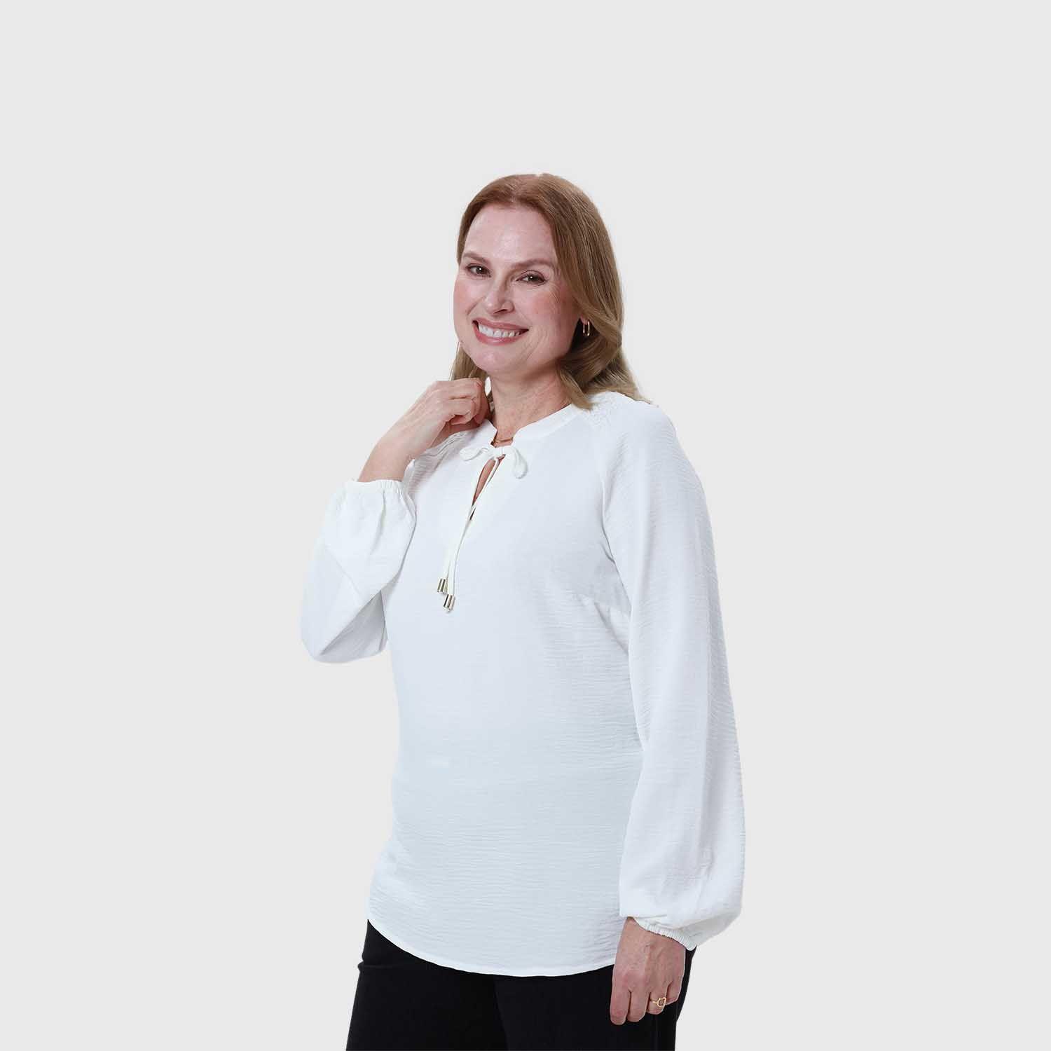 Blusa Mujer Lisa Con Plisado Crudo-1