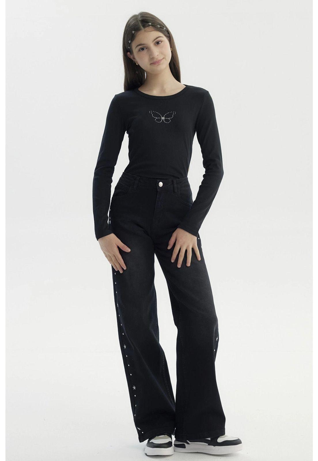 Jeans Niña Wide Leg Negro - Vl-3
