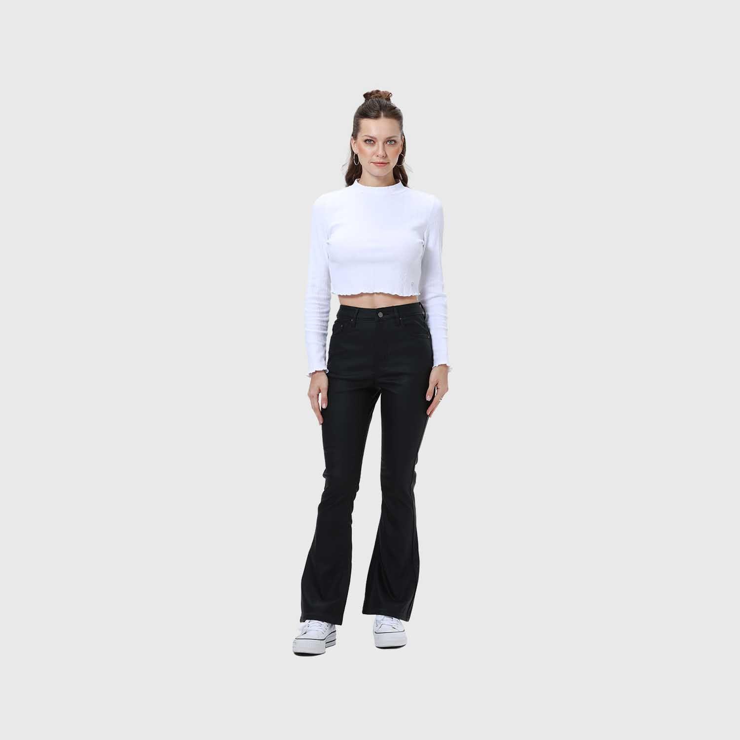 Jeans Mujer Flare Engomado Negro Fsp II-3