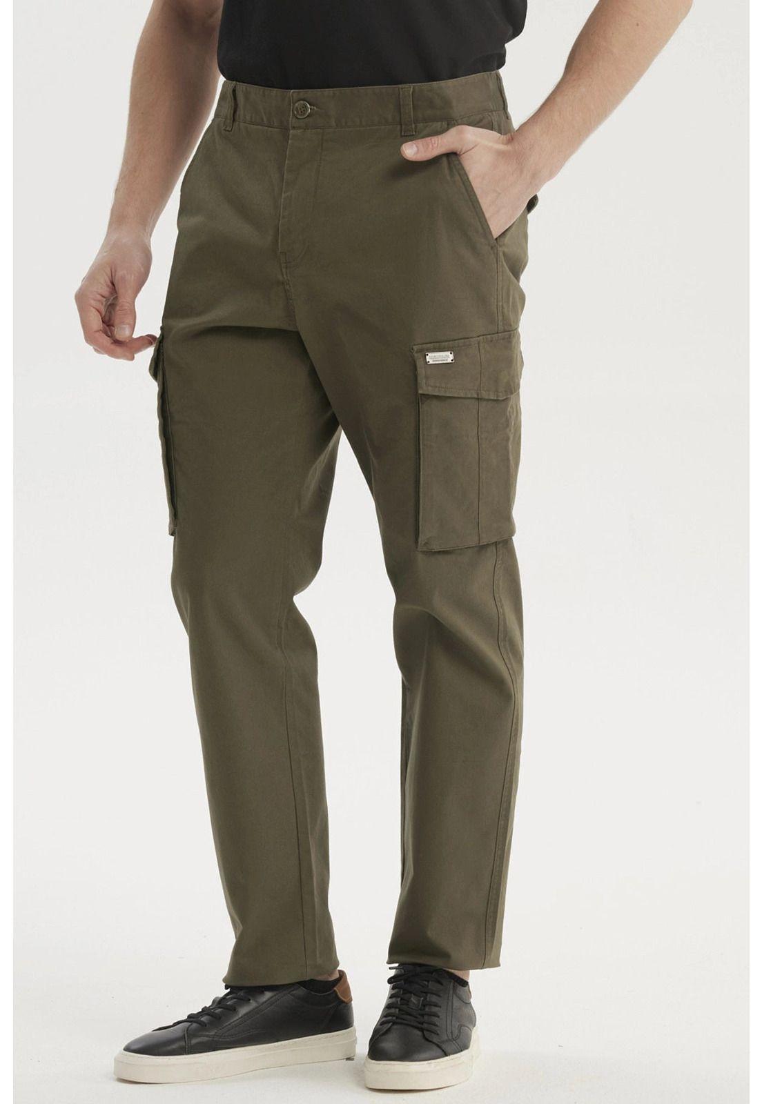 Pantalón Hombre Cargo Slim Fit Verde Olivo-1