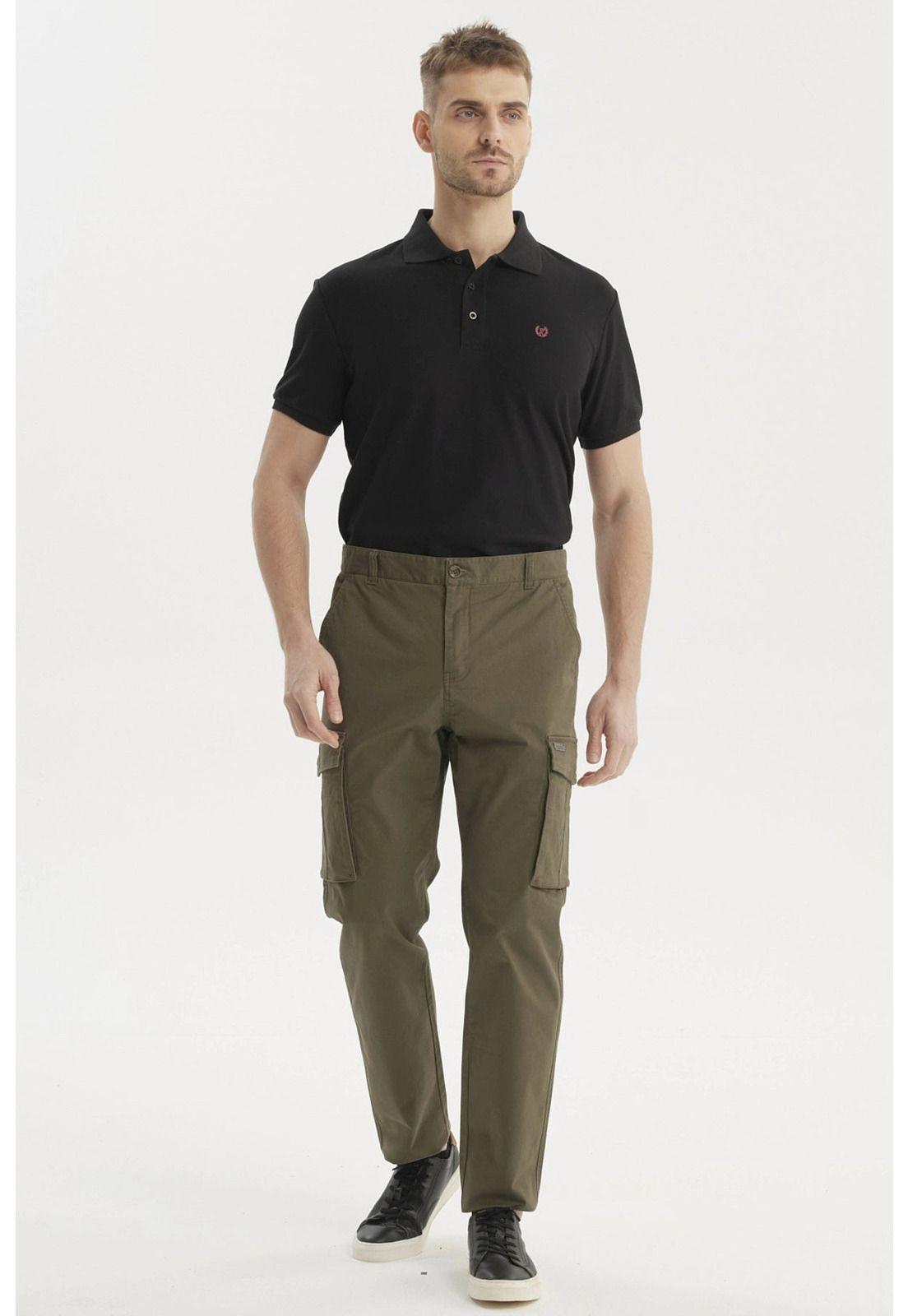 Pantalón Hombre Cargo Slim Fit Verde Olivo-3