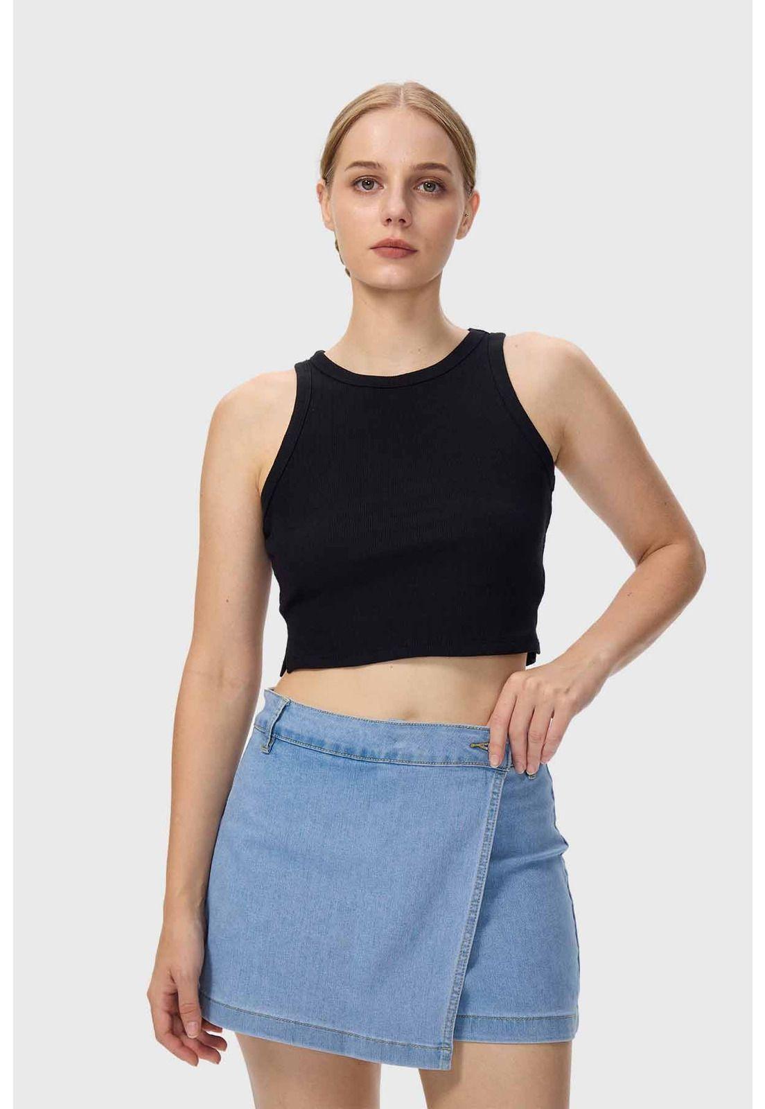 Polera Mujer Crop Negro I-0