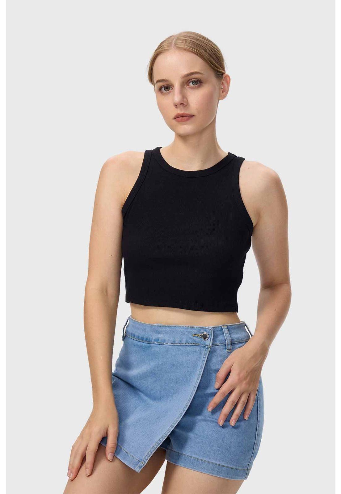 Polera Mujer Crop Negro I-1