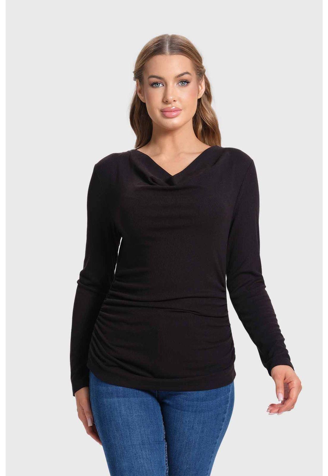 Polera Mujer Drapeado Negro-0