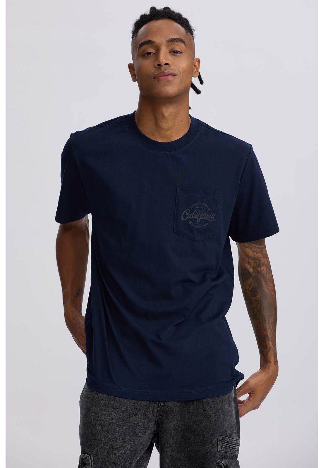 Polera Hombre Bolsillo Contraste Azul-0