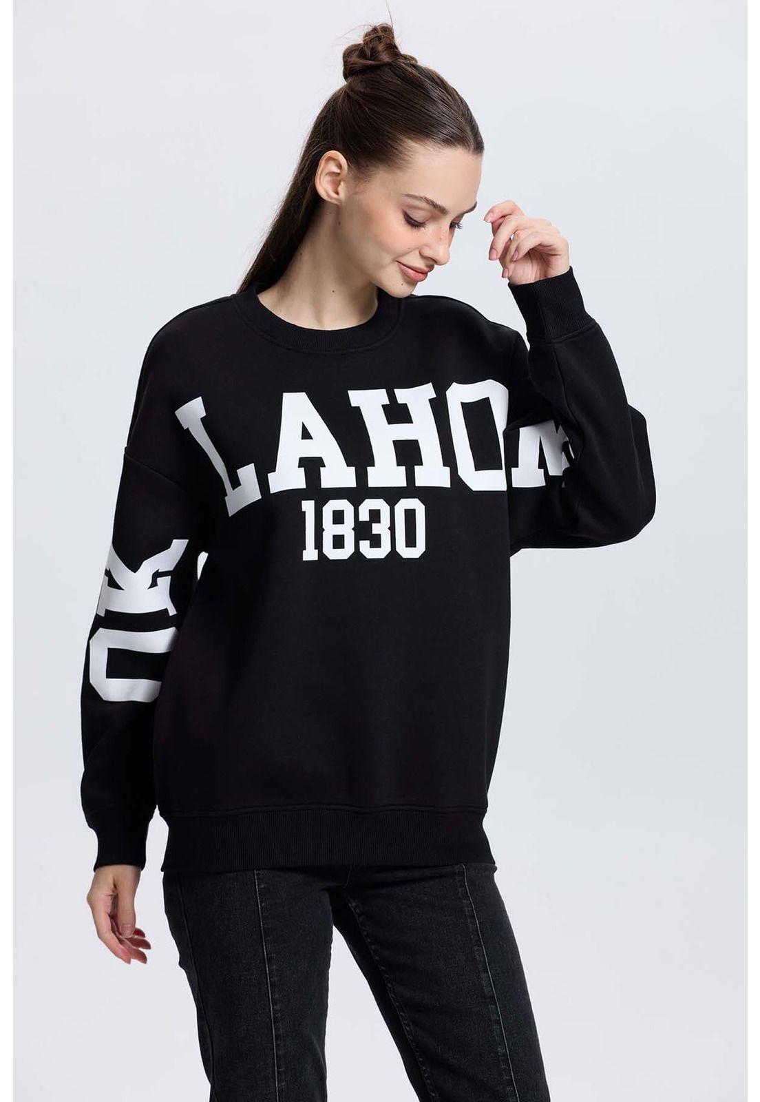 Polerón Mujer Print Mangas Negro-1