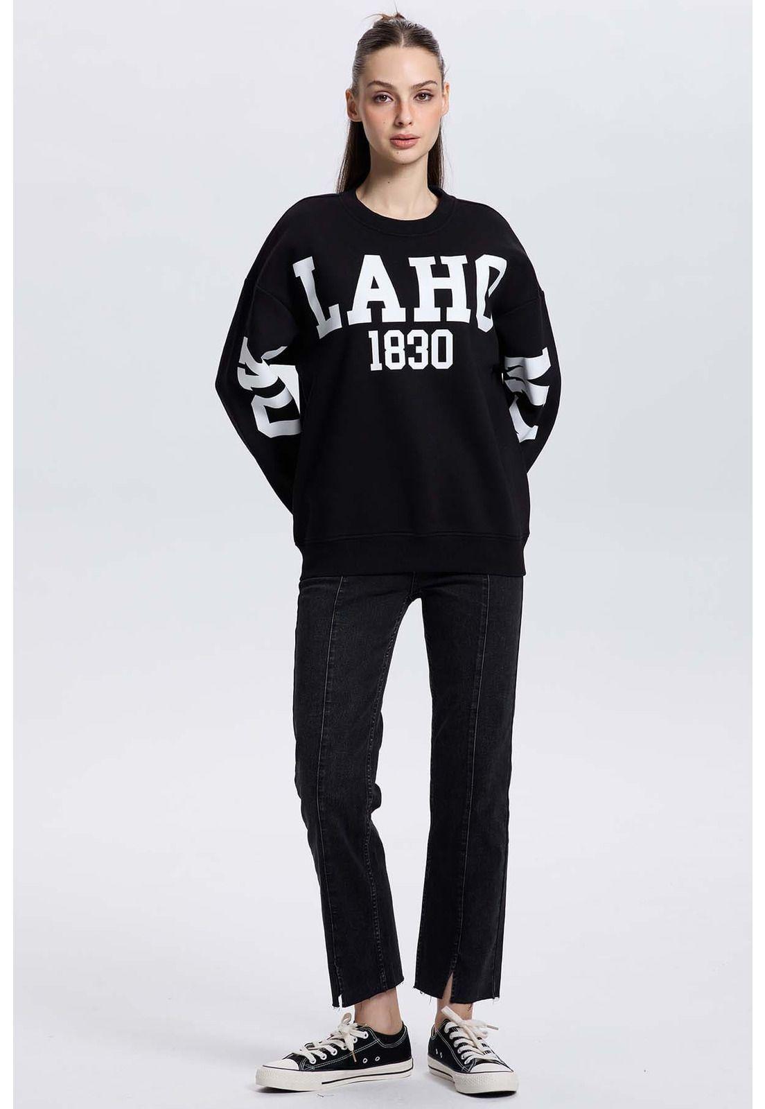 Polerón Mujer Print Mangas Negro-3