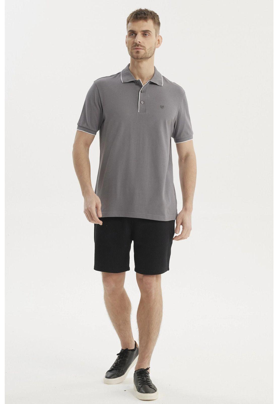 Polera Hombre Pique Detalle En Cuello Gris-3