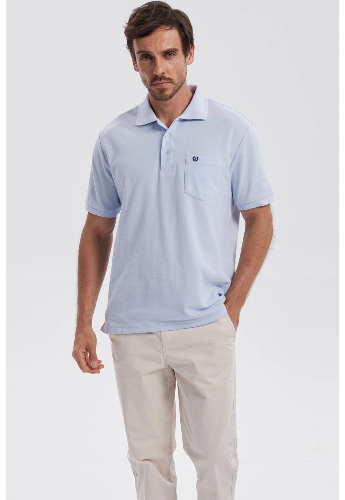 Polera Hombre Piqué Básica Lisa Celeste - lll-0