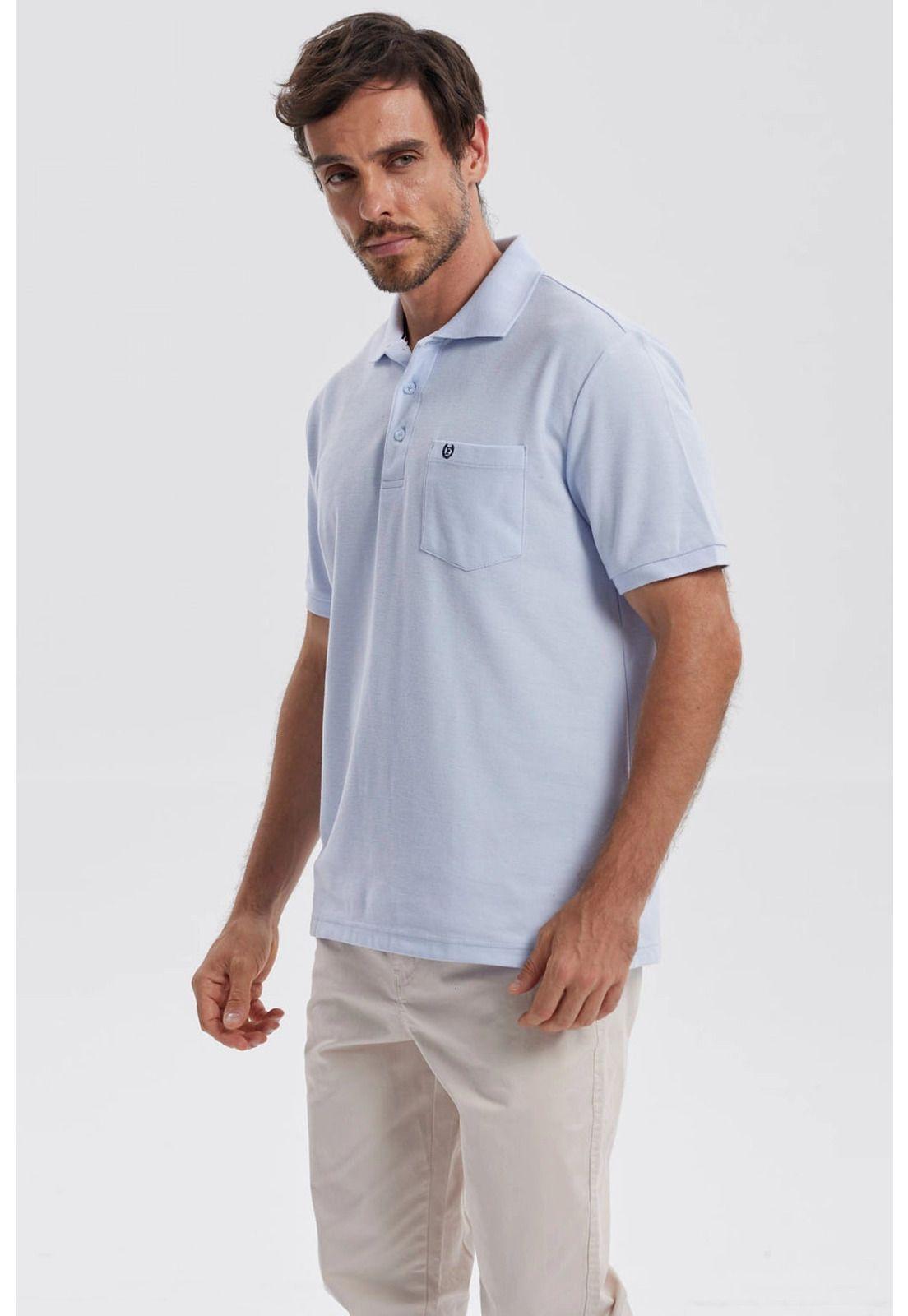 Polera Hombre Piqué Básica Lisa Celeste - lll-1