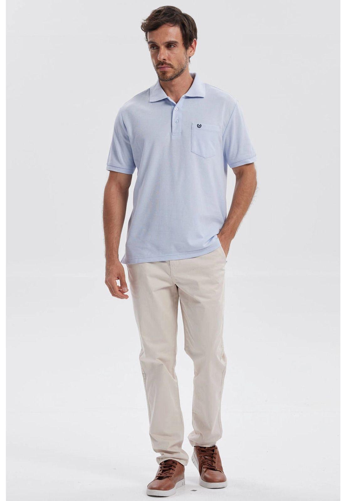 Polera Hombre Piqué Básica Lisa Celeste - lll-3