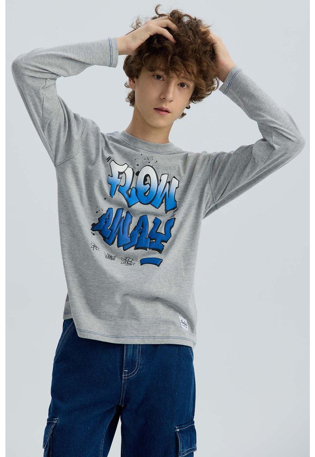 Polera Niño Print Gris Melange-0