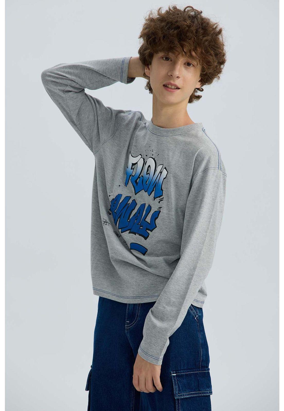 Polera Niño Print Gris Melange-1