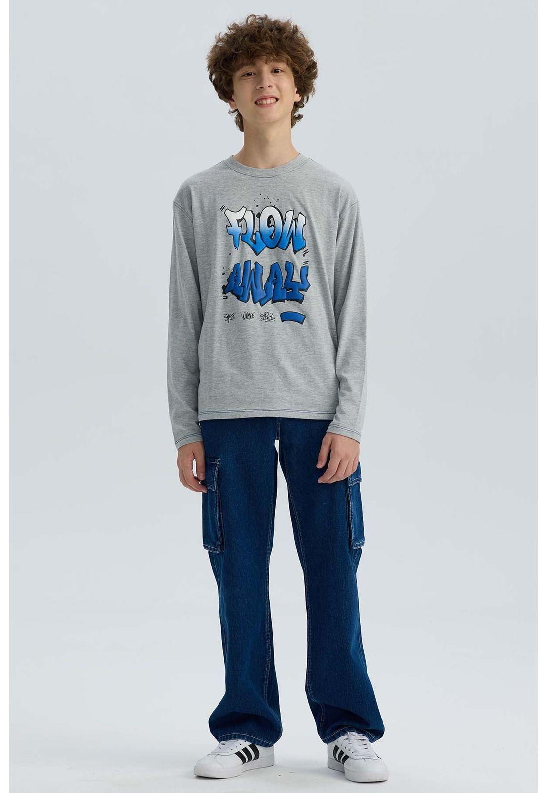 Polera Niño Print Gris Melange-3