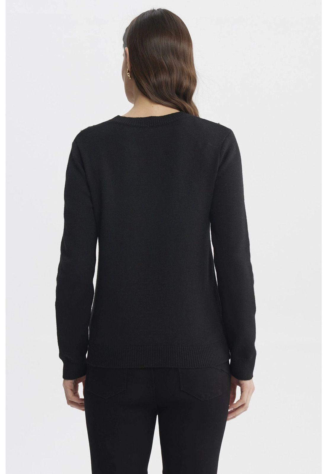 Sweater Mujer Cuello Strass Negro-2