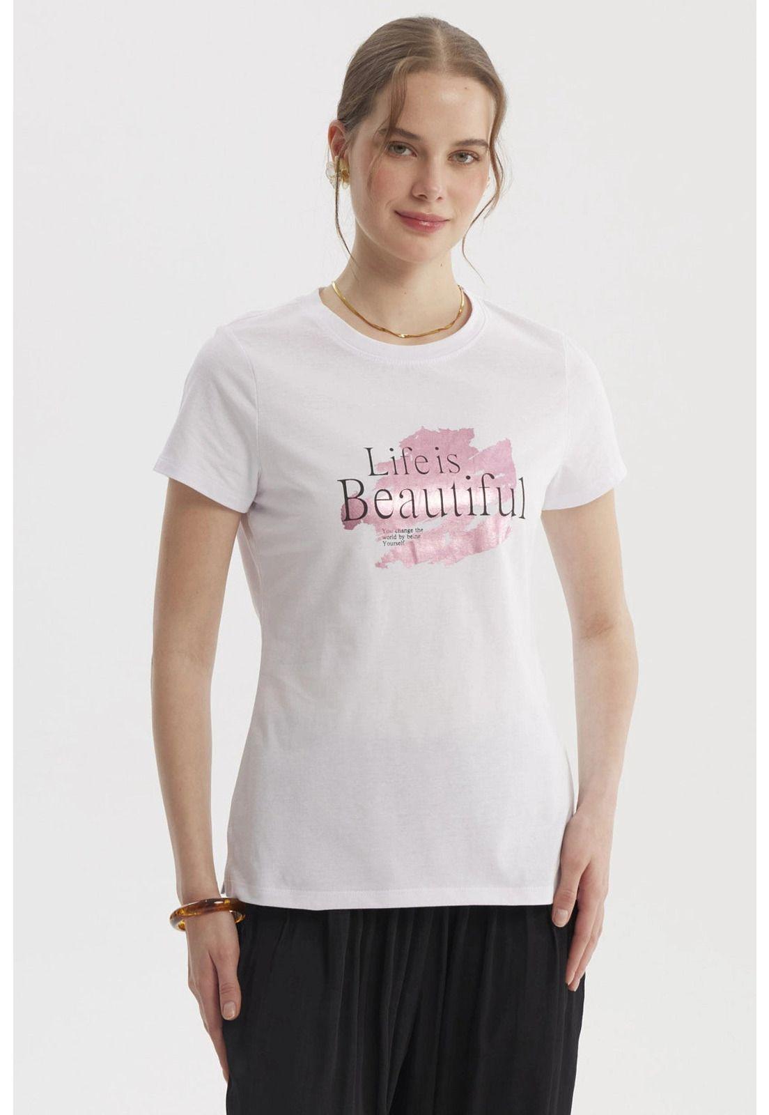 Polera Mujer Print Posiiconal Blanco / Rosado-0