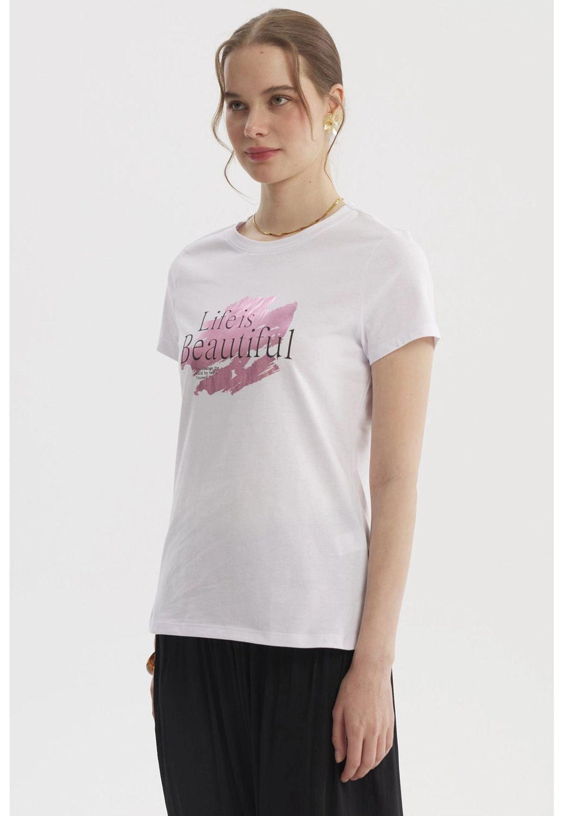 Polera Mujer Print Posiiconal Blanco / Rosado-1